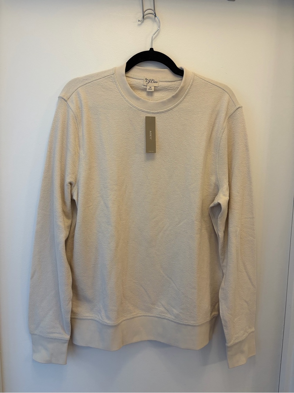 NWT J.Crew Long Sleeve Textured Pullover Sweater Tee Mens M Cream Cotton Blend